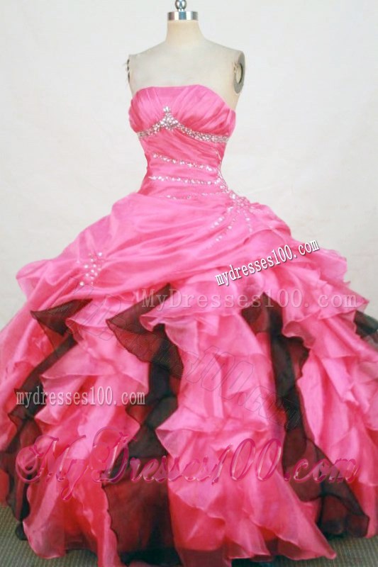 Pink and Dark Purple Beading Ruche Quinceanera Gowns Strapless